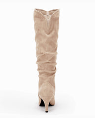 Nude Slouchy Kitten Heel Wide Calf Boots