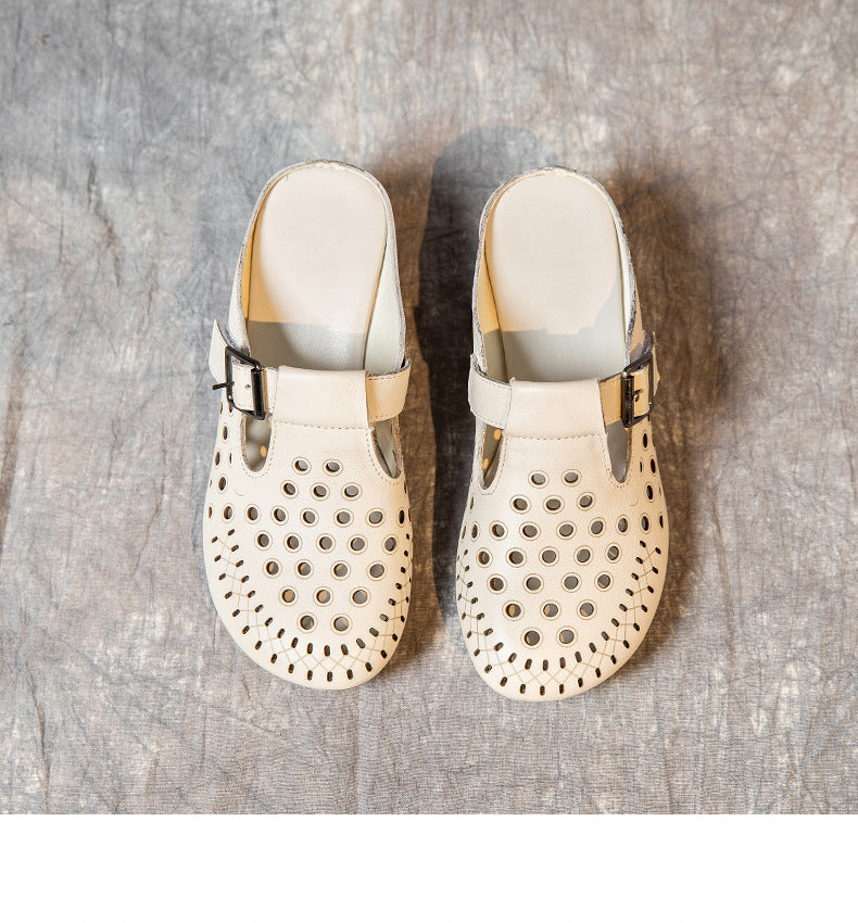 Women's Chunky First Layer Cowhide Mom Handmade Heels