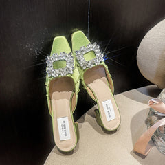 Women's Summer Square Toe Closed Low-cut Chunky Half Heels