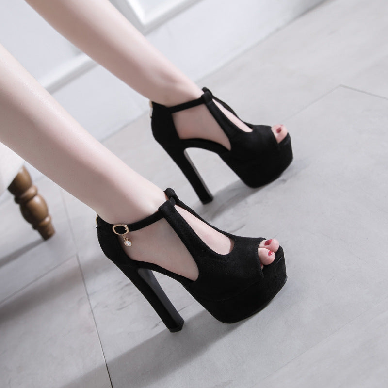 Women's Korean Chunky Waterproof Platform Peep-toe Heels