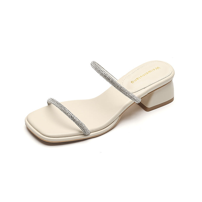 Women's Wear Square Toe French Style Rhinestone Heels