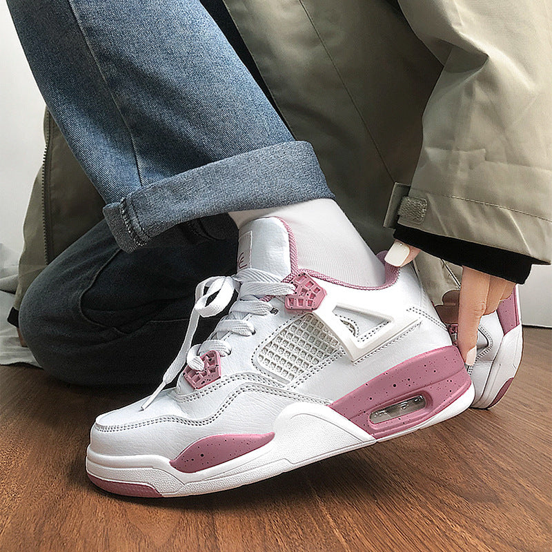 jordan 4's New Couple All-Match Air Cushion Shoes Men's and Women's Hong Kong Style Ins Super Hot Height Increasing White Shoes Student Shoes Casual Wear-Resistant Shoes
