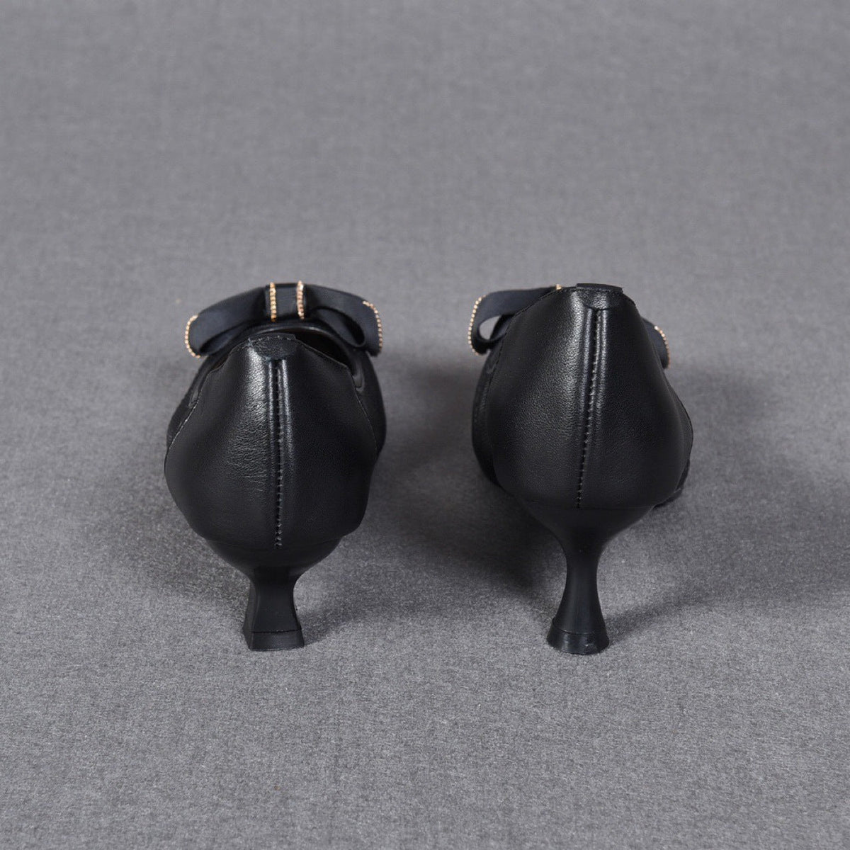 Women's Small Summer Bowknot Hollow-out Pumps Mid Pointed Heels