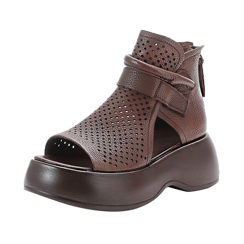 Women's Summer Genuine Peep Toe Hollow-out High Heels