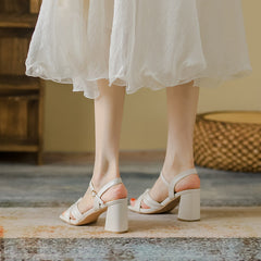 Women's Chunky French Summer Square Toe Heels