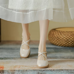 Women's Square/round Head French Style Mary Jane Retro Mid Heels