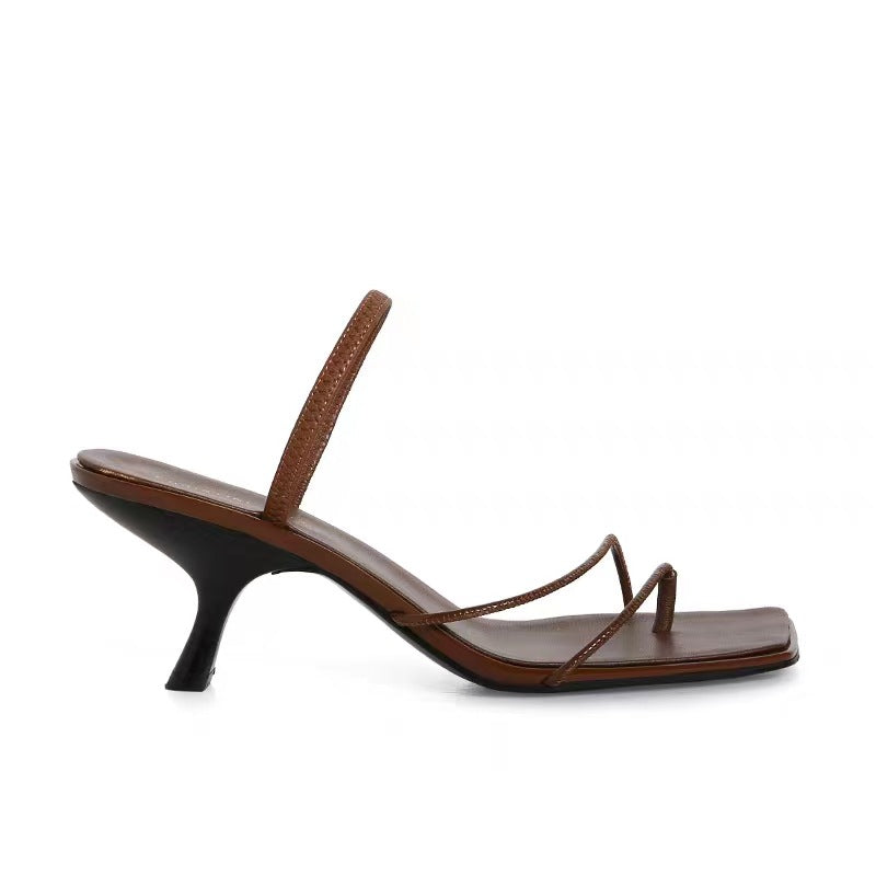 Women's Toe Genuine Thin Strap High Two-way Heels