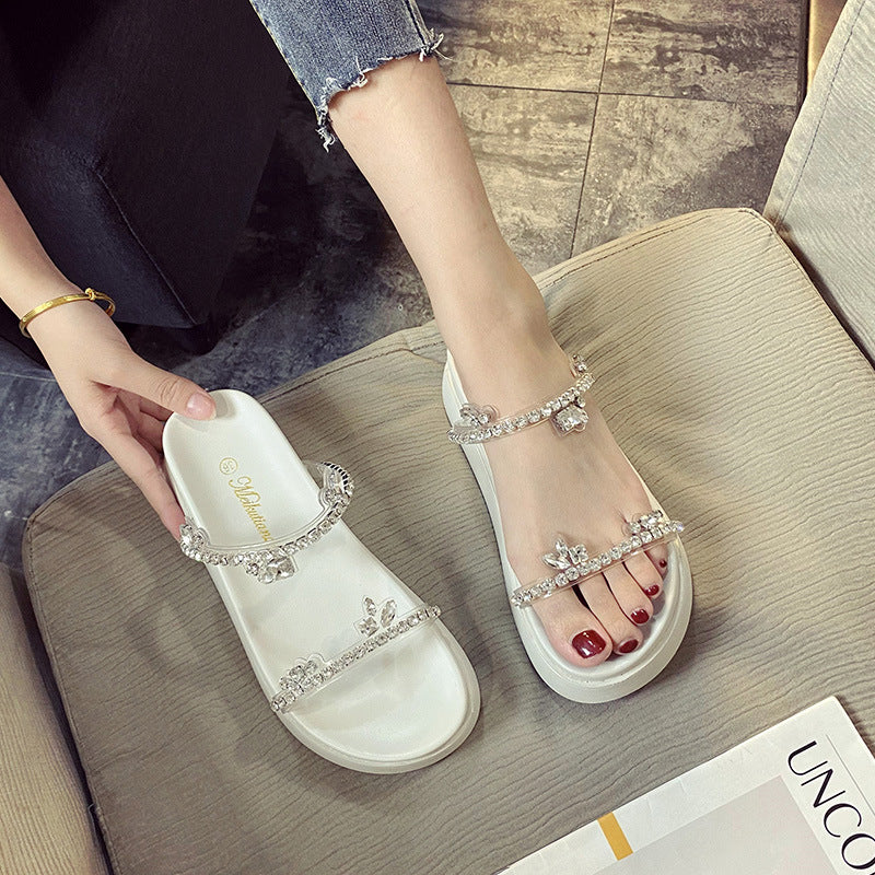 Women's Rhinestone Chunky Open Toe Flat High-heeled Heels