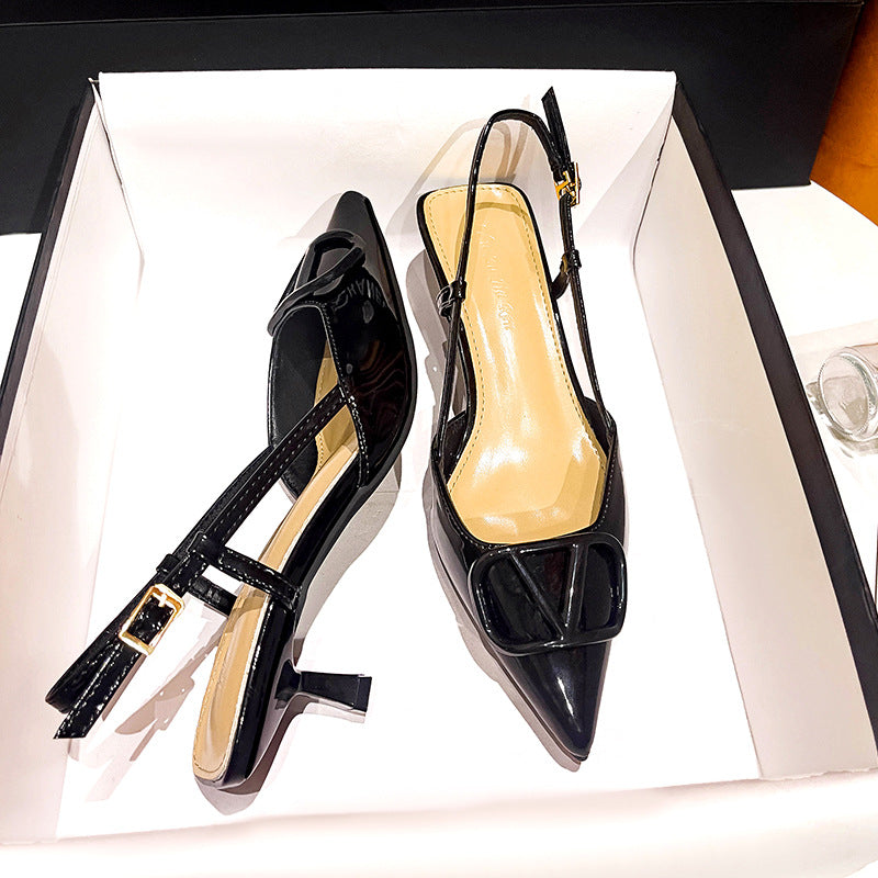 Women's Versatile Large Size Pointed Toe Mid-heel Low-cut Heels