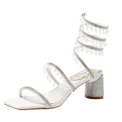 Women's Summer Versatile Rhinestone Chunky Gradient Color Heels