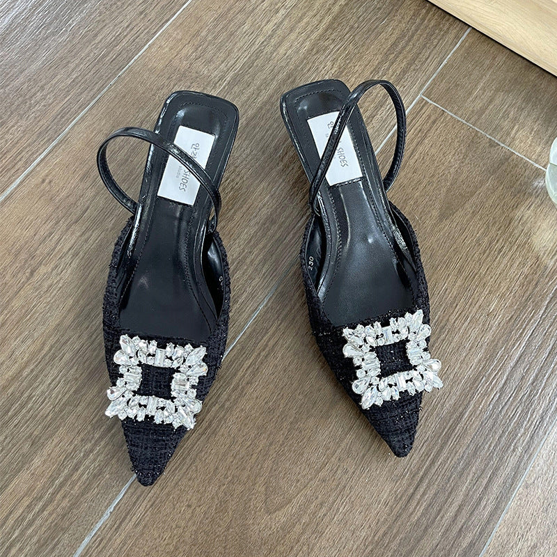 Women's Toe Pointed Stiletto Mid French Style Slippers
