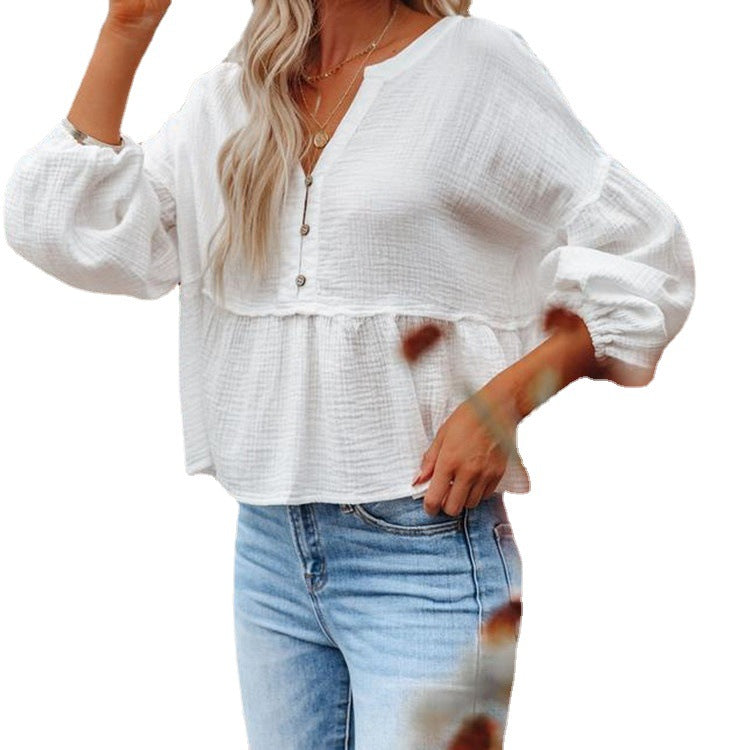 Elay Cotton Henley Babydoll Top - Off White