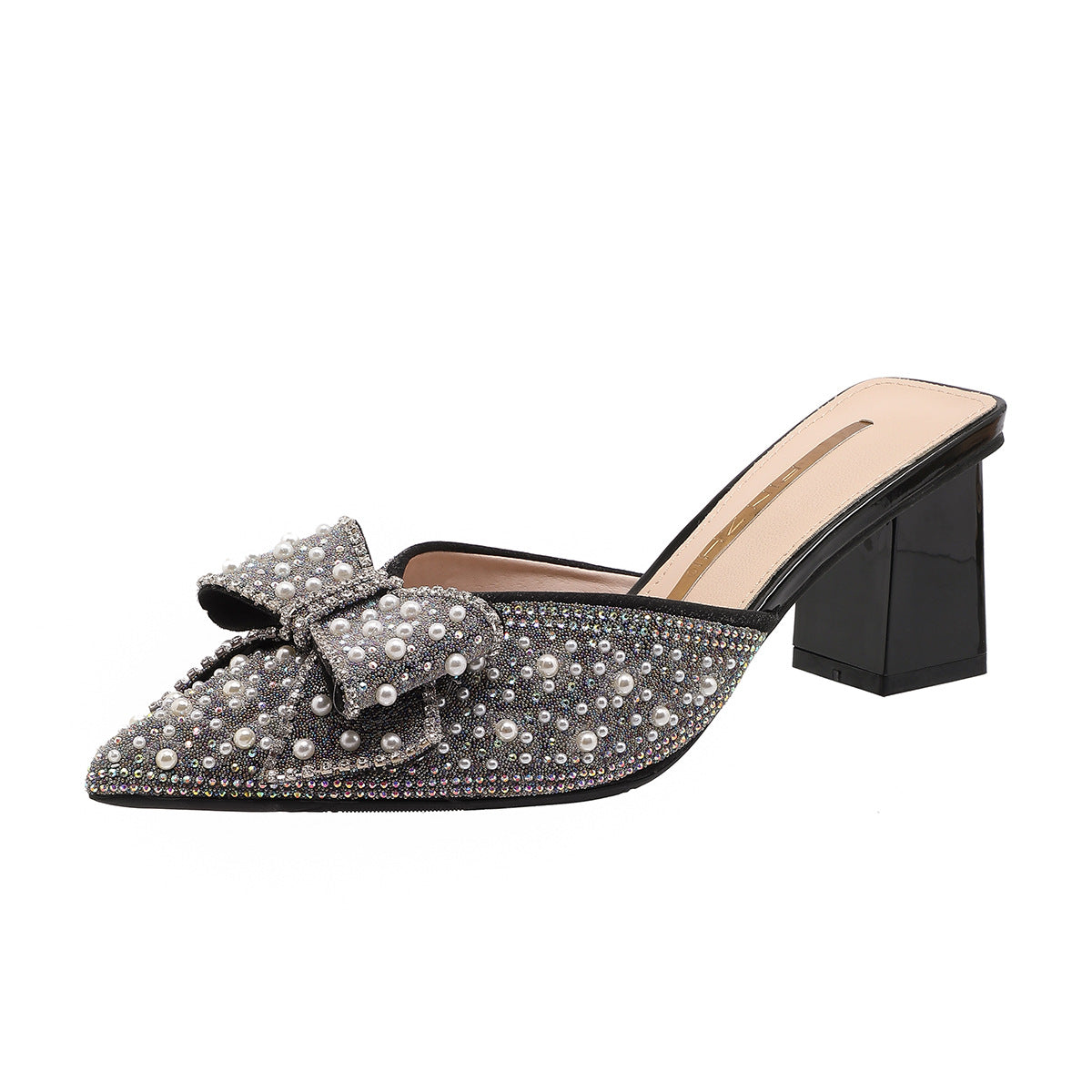 Women's Chunky Pointed High Bow Outer Wear Closed Heels