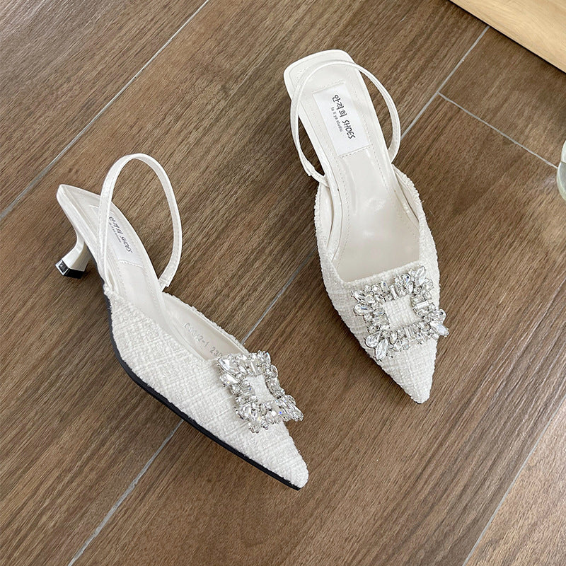 Women's Toe Pointed Stiletto Mid French Style Slippers