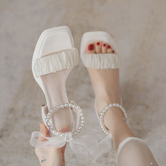 Women's Summer Chunky Platform Fashion Pearl Mary Heels