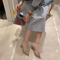 Women's Pointed-toe Bowknot Rhinestone High Silk Back Heels