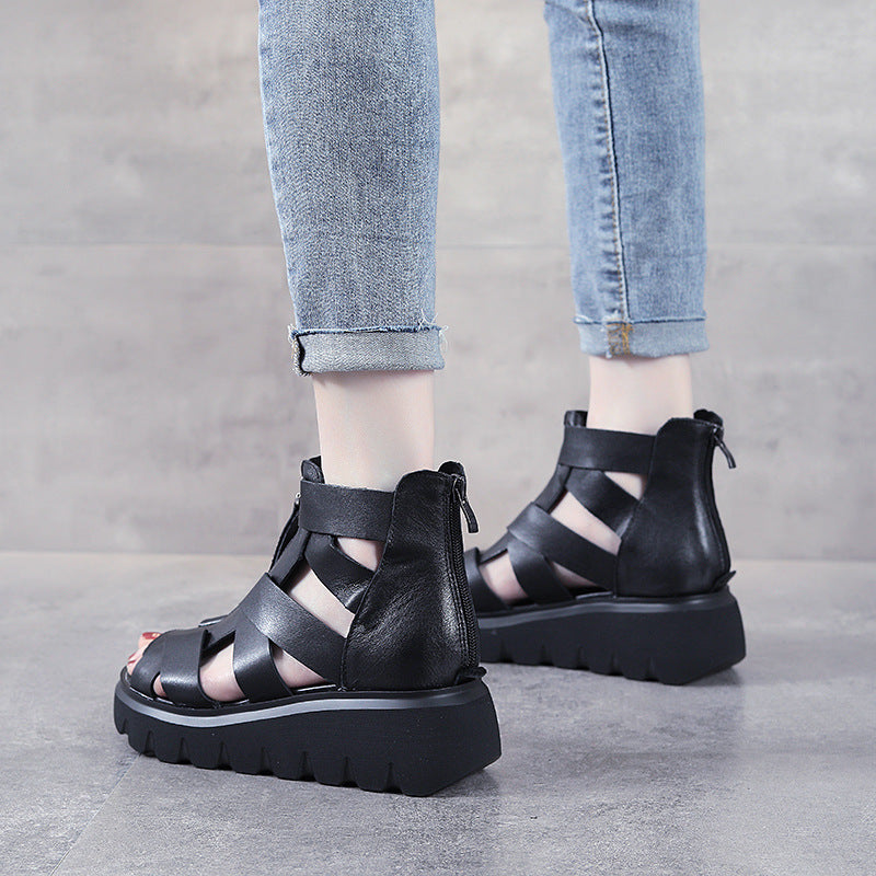 Women's Hollow-out Roman Style Mid Thick Front Heels