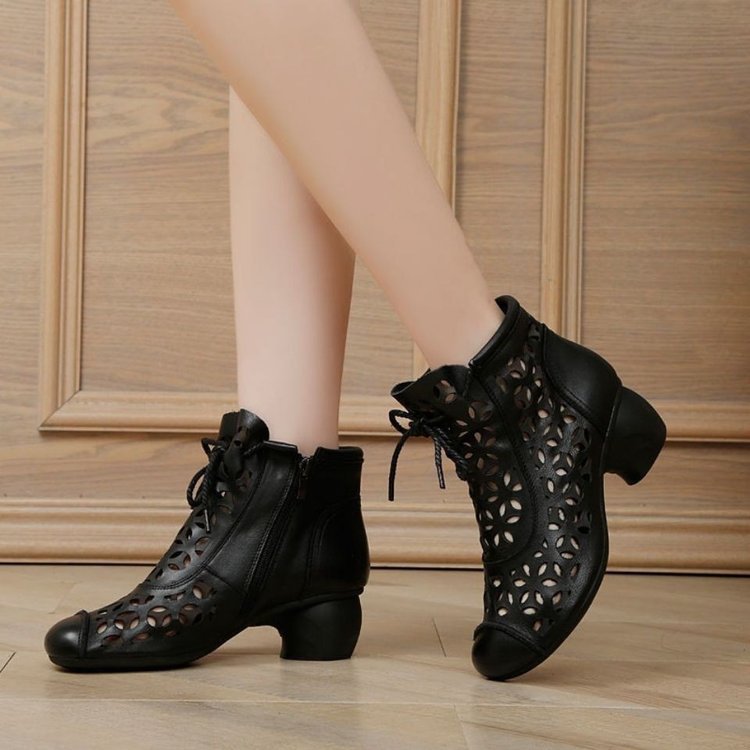 Breathable Ankle Retro Ethnic Style Real Heels