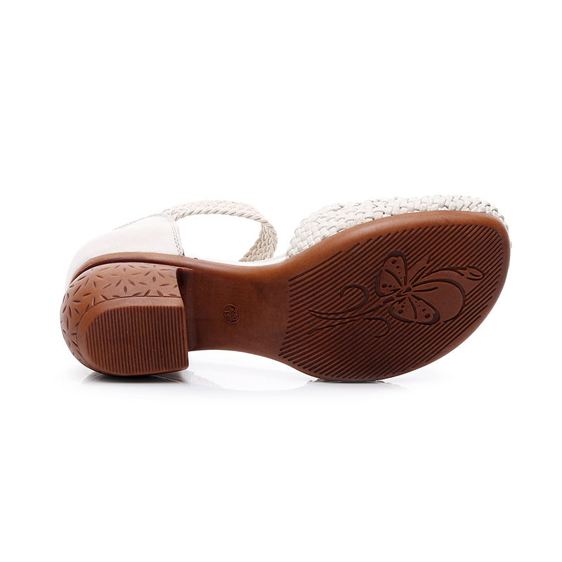 Women's Toe Breathable Chunky Fashion Woven Hollowed Heels