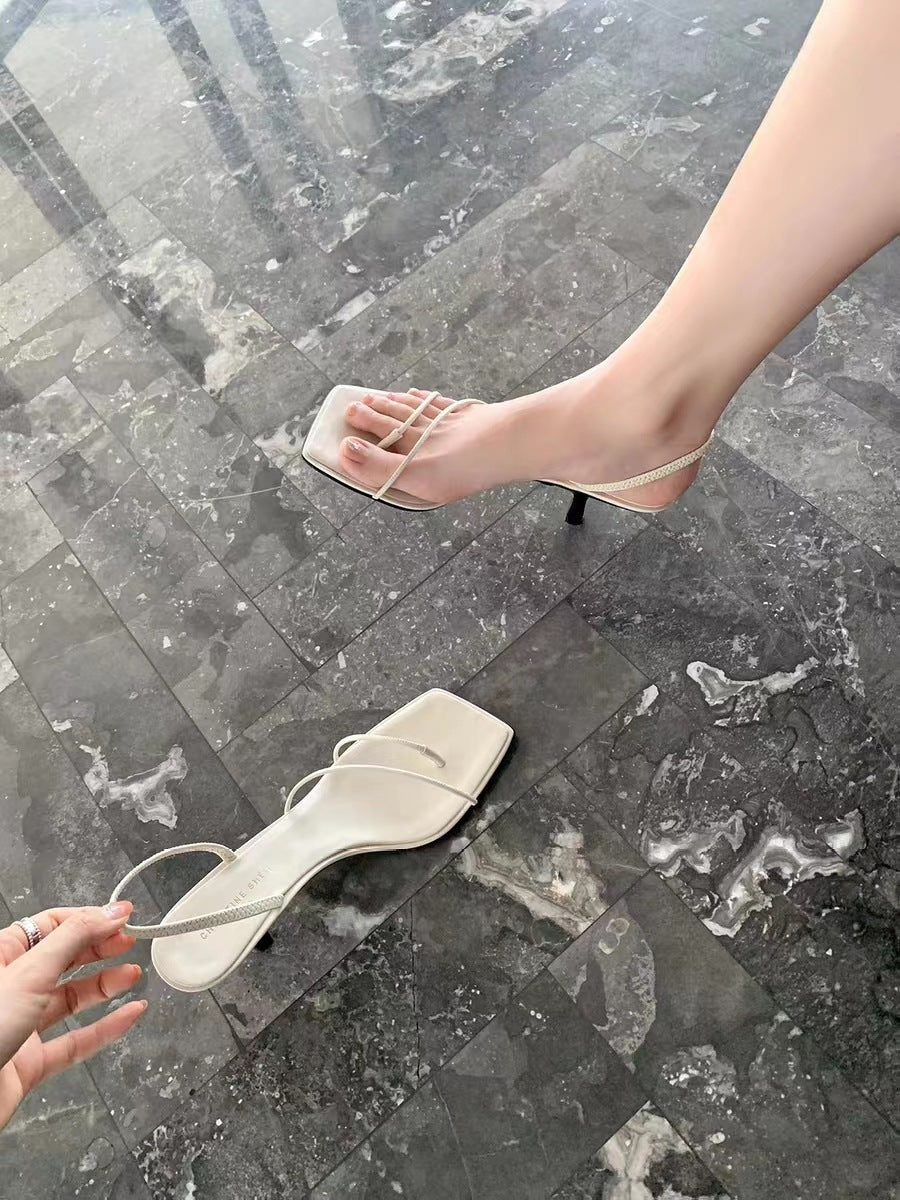 Women's Toe Genuine Thin Strap High Two-way Heels
