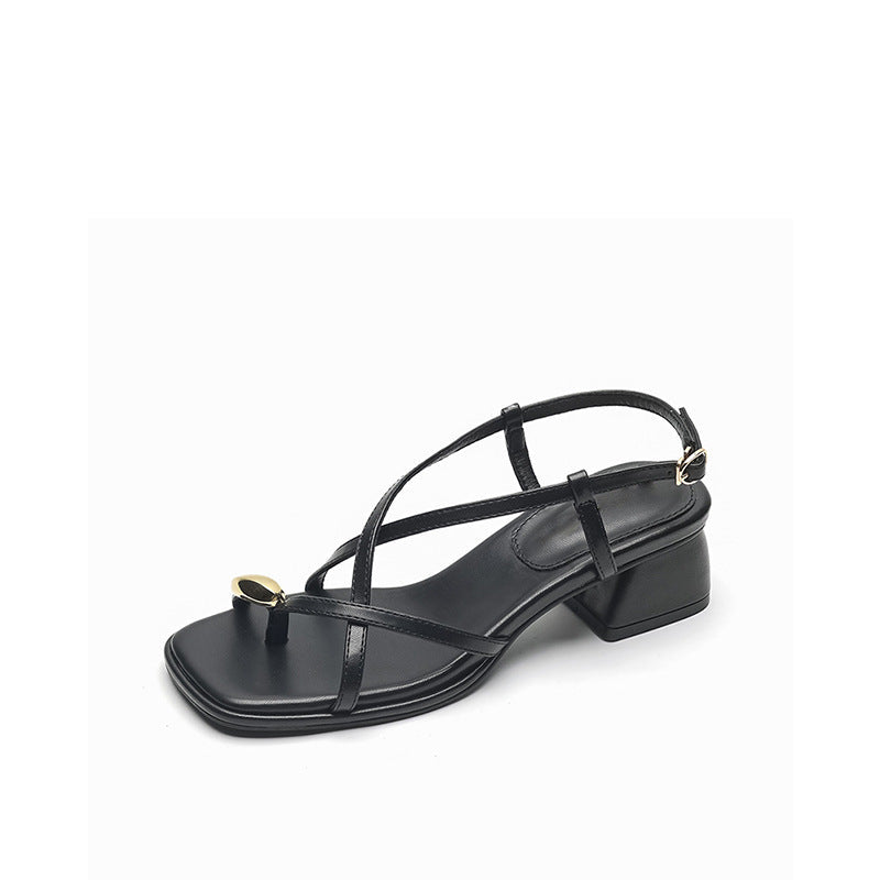 Summer Wind All-matching Chunky Flip-flops Ankle-strap Heels