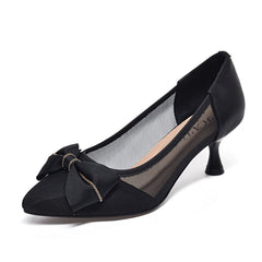 Women's Small Summer Bowknot Hollow-out Pumps Mid Pointed Heels