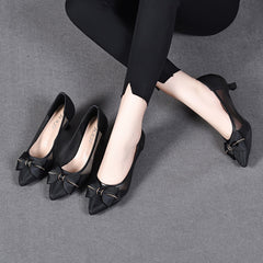 Women's Small Summer Bowknot Hollow-out Pumps Mid Pointed Heels