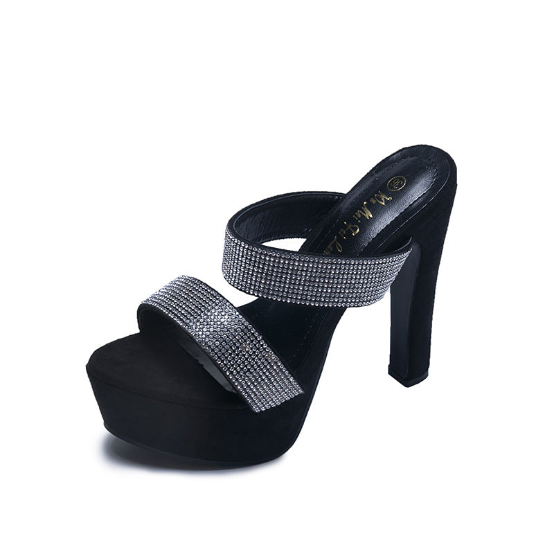 Versatile Women's High Waterproof Platform Rhinestone Heels