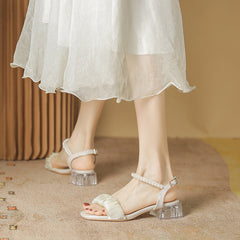 Women's Fairy Style Summer Pearl Buckle Pleated Sandals