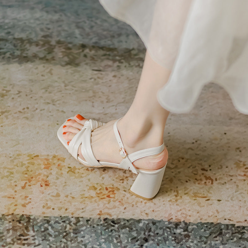 Women's Chunky French Summer Square Toe Heels