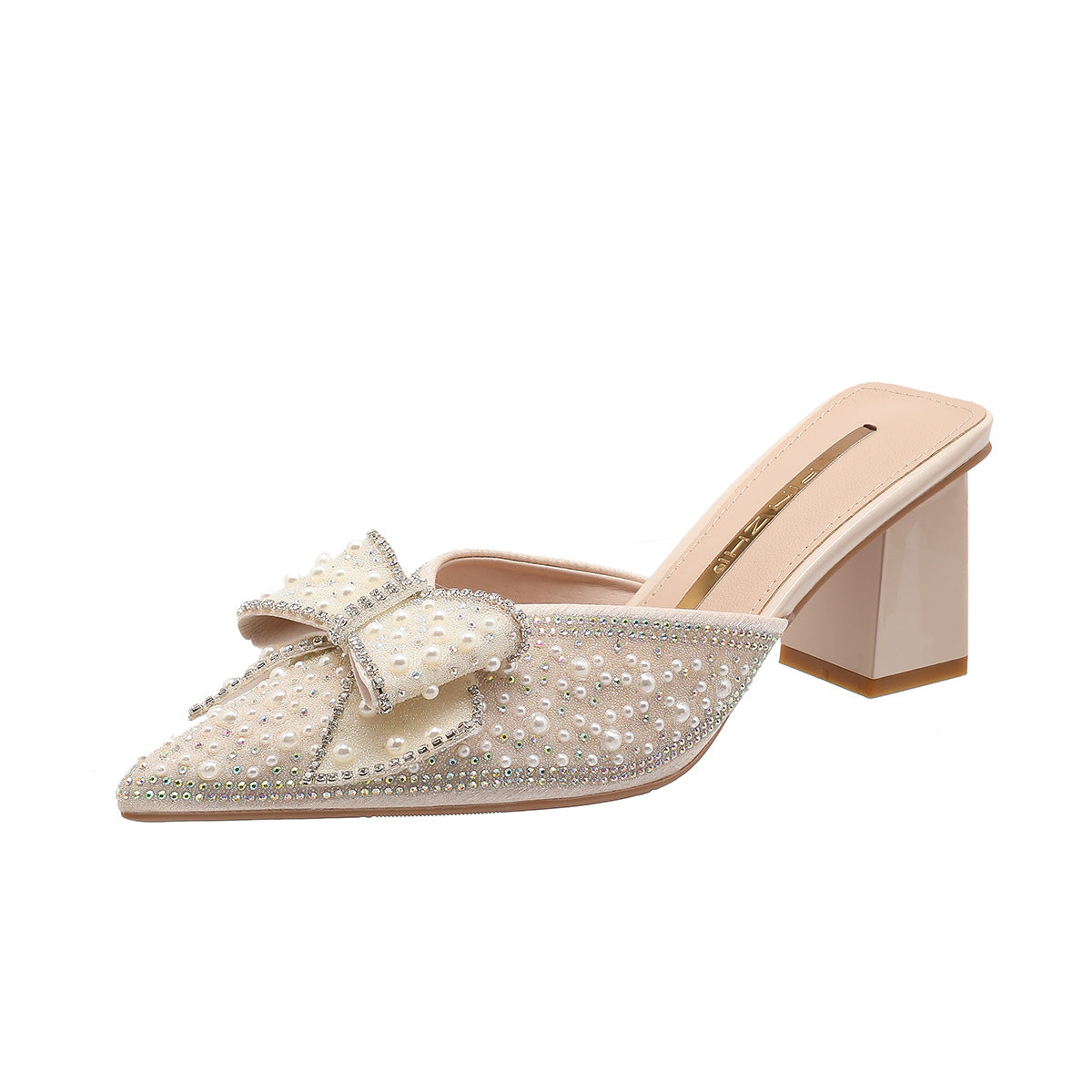Women's Chunky Pointed High Bow Outer Wear Closed Heels