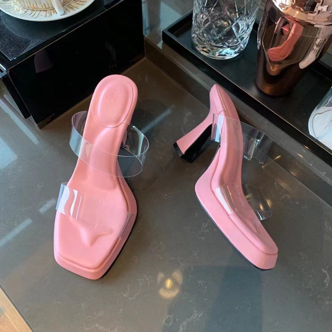 Women's Style Chunky Sexy Summer White Transparent Heels