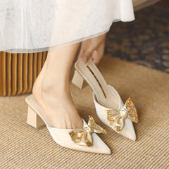 Women's Half Mid Pointed Bridal Spring Xiuhe Heels