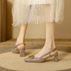 Women's Pumps Mid Summer Buckle Closed Chunky Back Heels