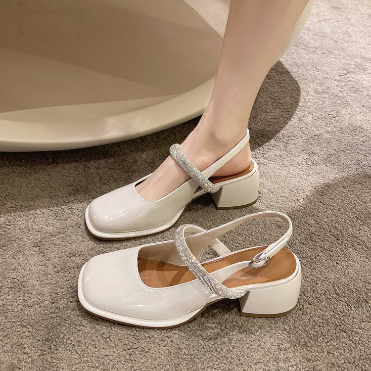 Women's Retro Square Buckle Mary Jane Back Empty Heels