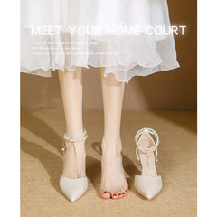 Women's French Style Pearl Buckle High Stiletto Hollowed Heels