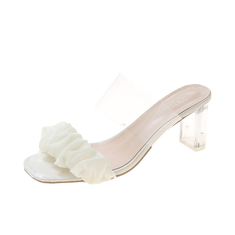 Women's Korean High Slippers, Summer Fairy Fashionable Pleated Heels