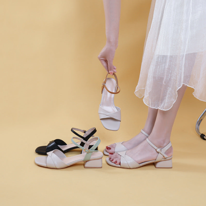 Women's Middle Ankle-strap Summer Soft Chunky Comfortable Heels