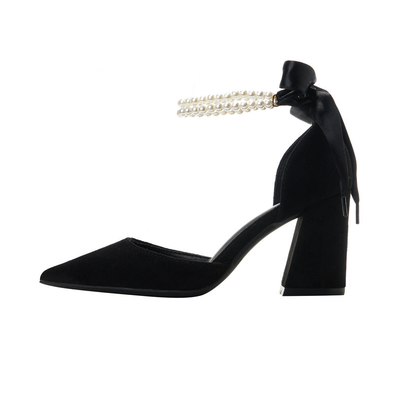 Women's Chunky Black Versatile Fashion Mid High Heels