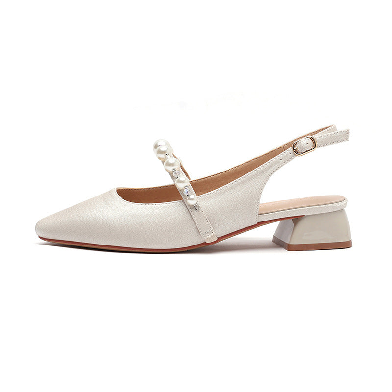 Women's Mid Pearls Strap Square Front Bag Heels