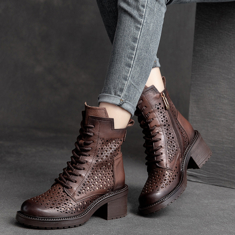 Women's High Top British Style Retro Rub Colored Heels