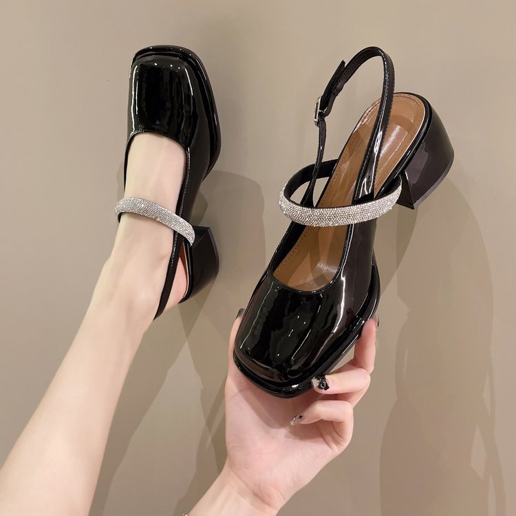 Women's Retro Square Buckle Mary Jane Back Empty Heels