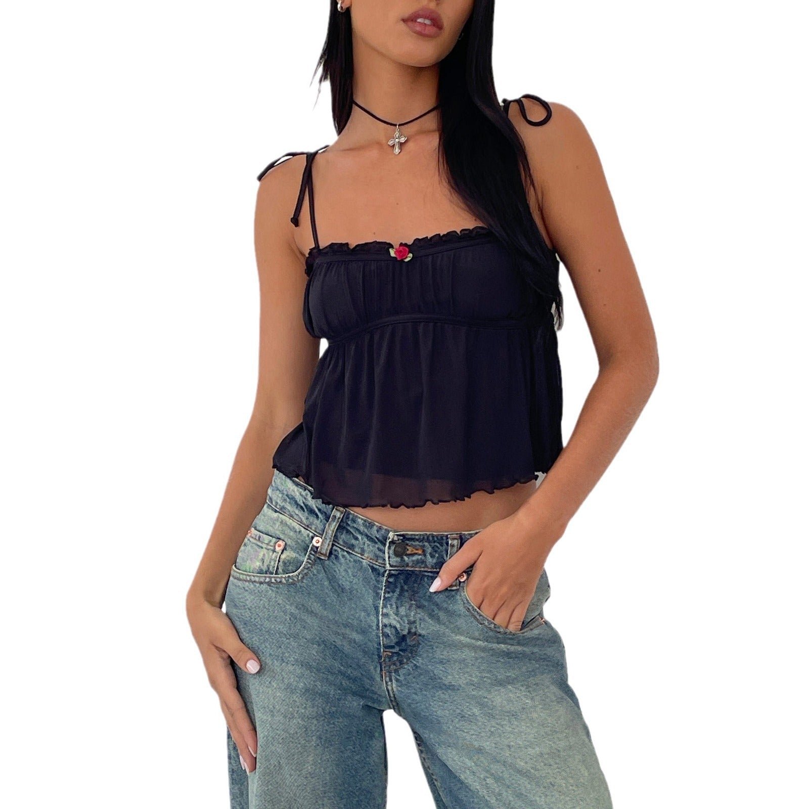 Payson Billowed Crop Top - Black