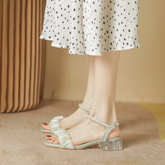 Women's Fairy Style Summer Pearl Buckle Pleated Sandals
