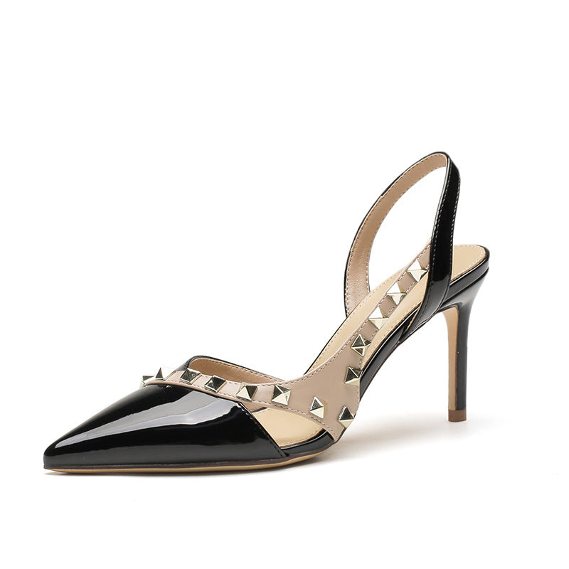 Women's Rivet Stiletto Female Wine-red Pointed Sandals