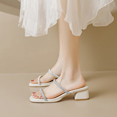 Women's Wear Square Toe French Style Rhinestone Heels