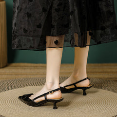 Women's Versatile Large Size Pointed Toe Mid-heel Low-cut Heels