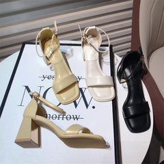 Women's For Summer Lady Style Buckle Strap Square Toe Heels