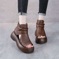 Women's Summer Genuine Peep Toe Hollow-out High Heels