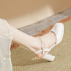 Women's Semi-toe Box Back Empty Summer Hepburn Preppy Heels